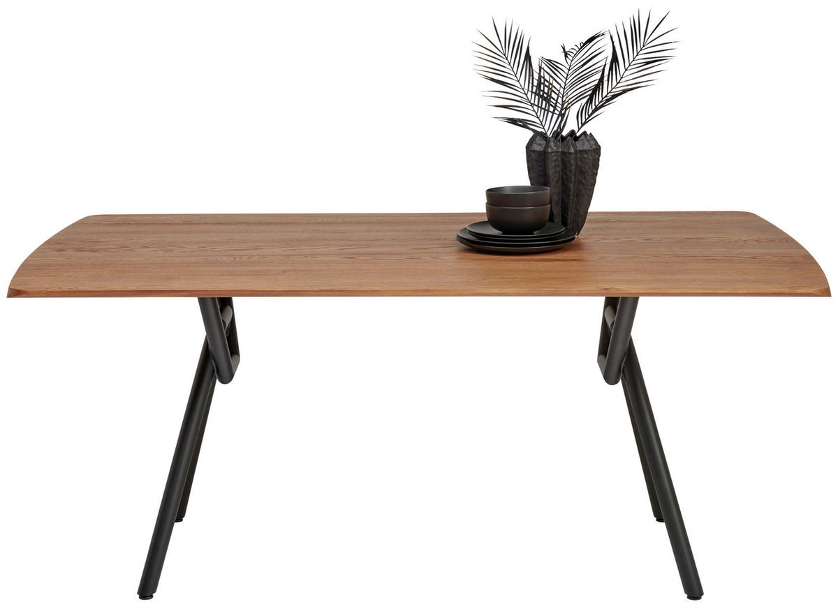 ESSTISCH 180/100/76 cm Echtholz  Holz Freiform Schwarz, Eichefarben  - Eichefarben/Schwarz, Design, Holz/Metall (180/100/76cm) - Valnatura