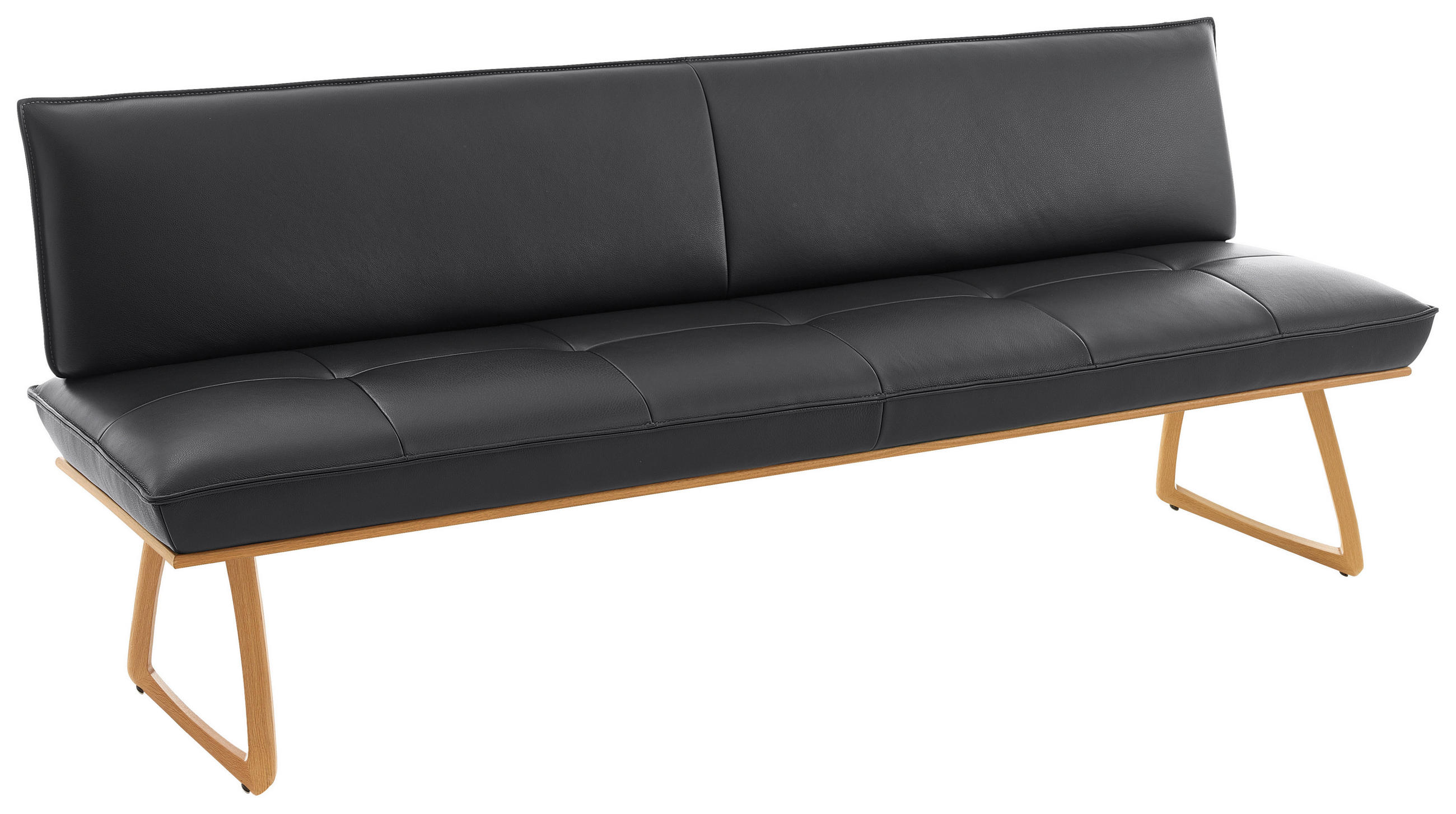 SITZBANK 214/88/66 cm Echtleder Schwarz, Wildeiche Wildeiche furniert, massiv Holz  - Wildeiche/Eichefarben, Design, Leder/Holz (214/88/66cm) - Koinor