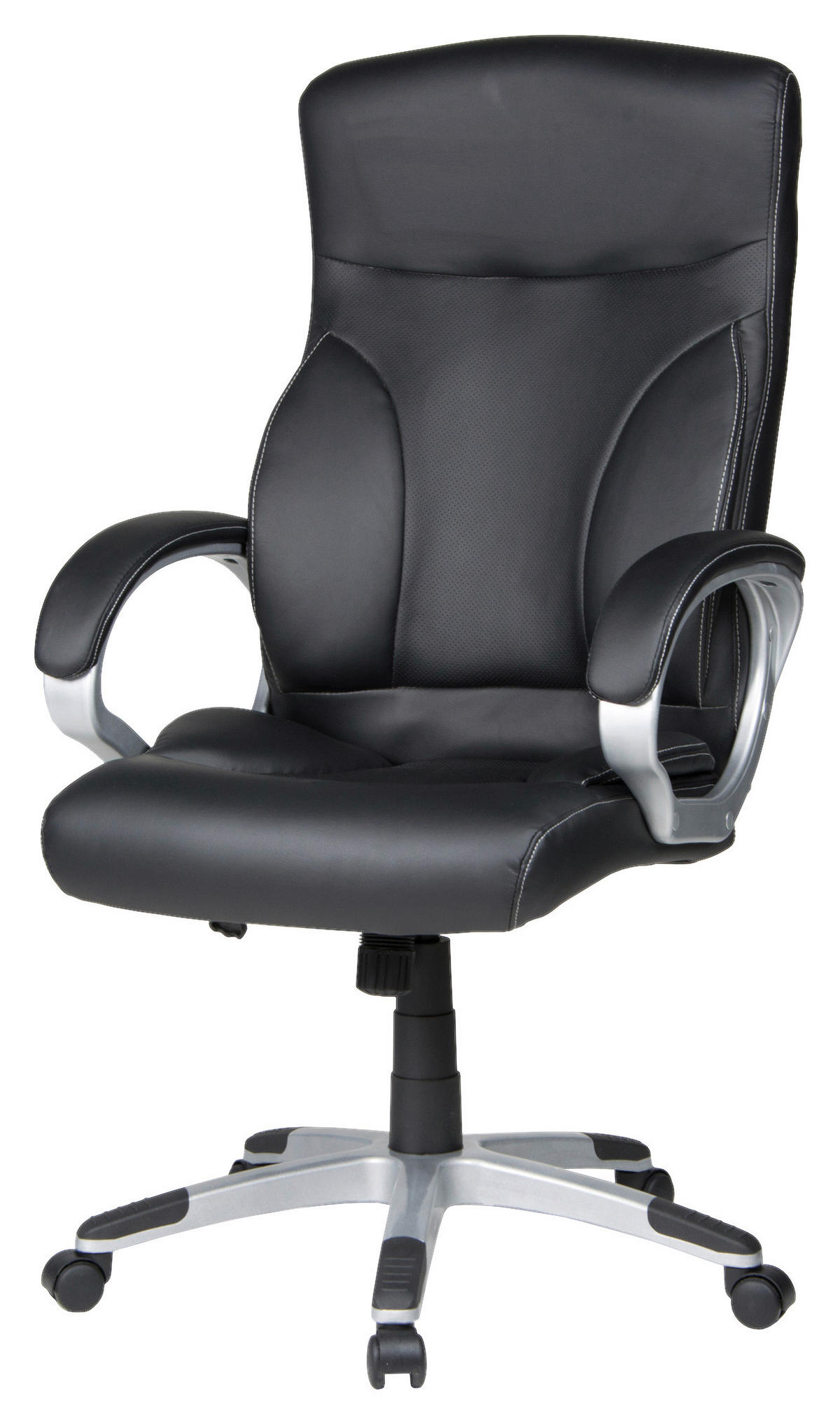 CHEFSESSEL Lederlook Schwarz  - Silberfarben/Schwarz, KONVENTIONELL, Kunststoff/Textil (65/114-122/65cm) - Boxxx