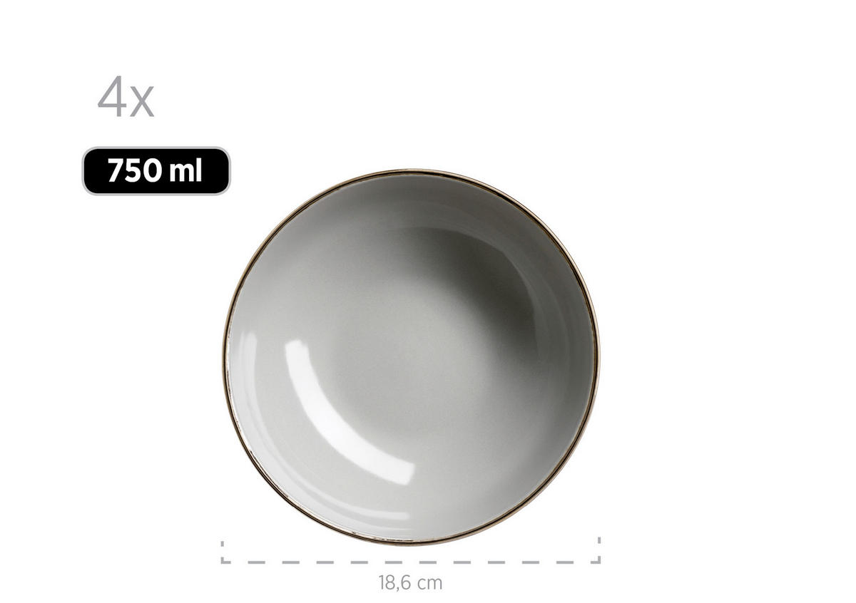 KOMBISERVICE 16-teilig Metallic Rim  - Grau, Basics, Keramik (34/31,5/32cm) - Mäser