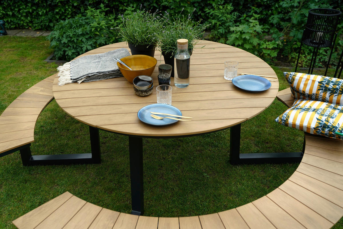 GARTENSET 3-teilig Aluminium  - Anthrazit/Teakfarben, KONVENTIONELL, Kunststoff/Metall (239/74cm)