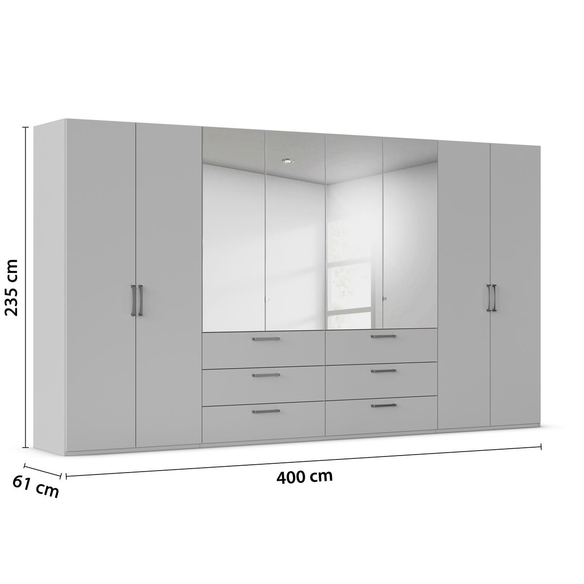 DREHTÜRENSCHRANK 400/235/61 cm,  in Graphitfarben, 8-türig  - Chromfarben/Edelstahlfarben, Basics, Glas/Holzwerkstoff (400/235/61cm) - Novel