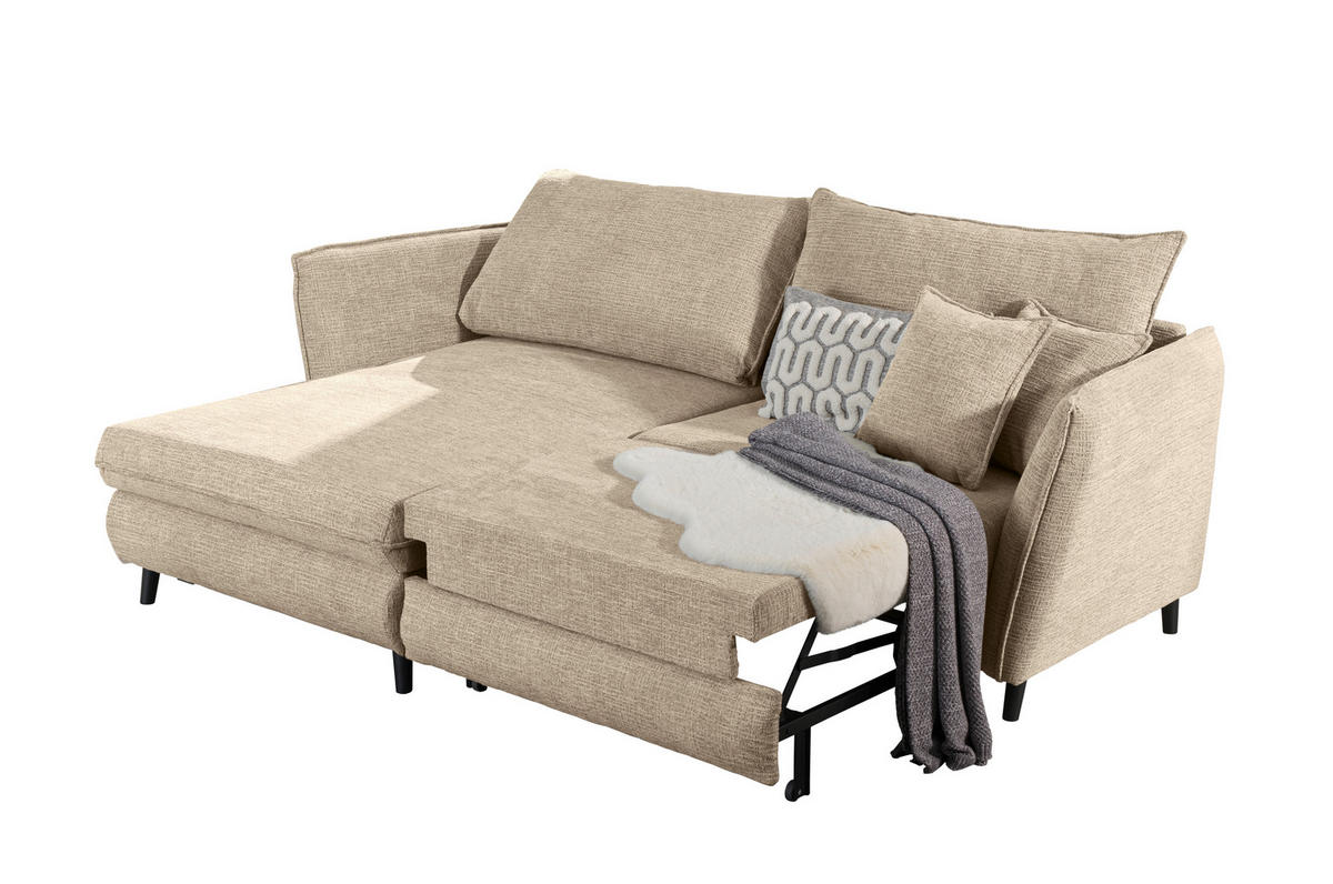 ECKSOFA inkl. Funktionen Beige Struktur  - Beige/Schwarz, Design, Holz/Textil (245/161cm) - Stylife