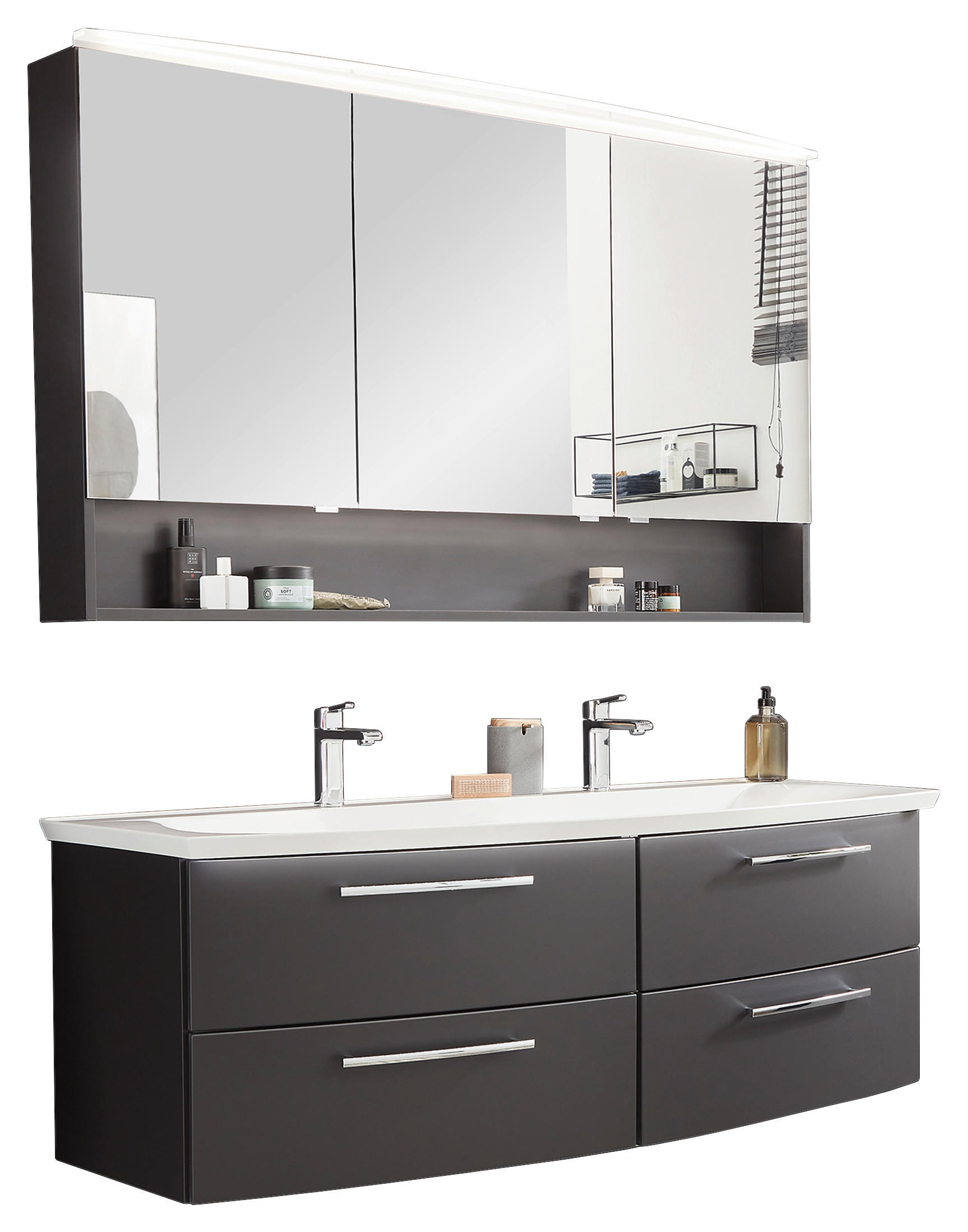 BADEZIMMER  in 143,3 cm  - Dunkelgrau/Weiß, Design, Glas/Holzwerkstoff (143,3cm) - Dieter Knoll