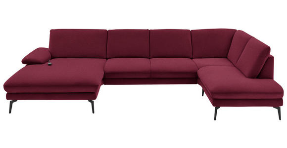 WOHNLANDSCHAFT Weinrot Webstoff  - Weinrot/Schwarz, Design, Textil/Metall (180/344/208cm) - Dieter Knoll