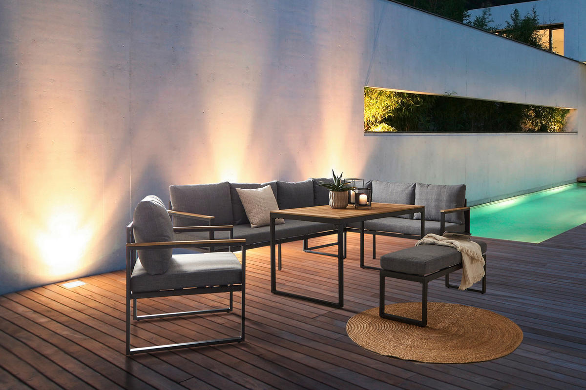 VRTNA GARNITURA   metal, plastika, tekstil  siva, prirodne boje, tamno siva    - siva/tamno siva, Moderno, metal/tekstil (250/187cm) - Ambia Garden