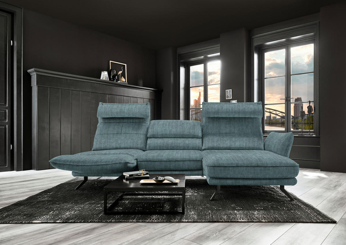 ECKSOFA in Velours Opal  - Opal/Schwarz, Design, Textil/Metall (283/153cm) - Valdera