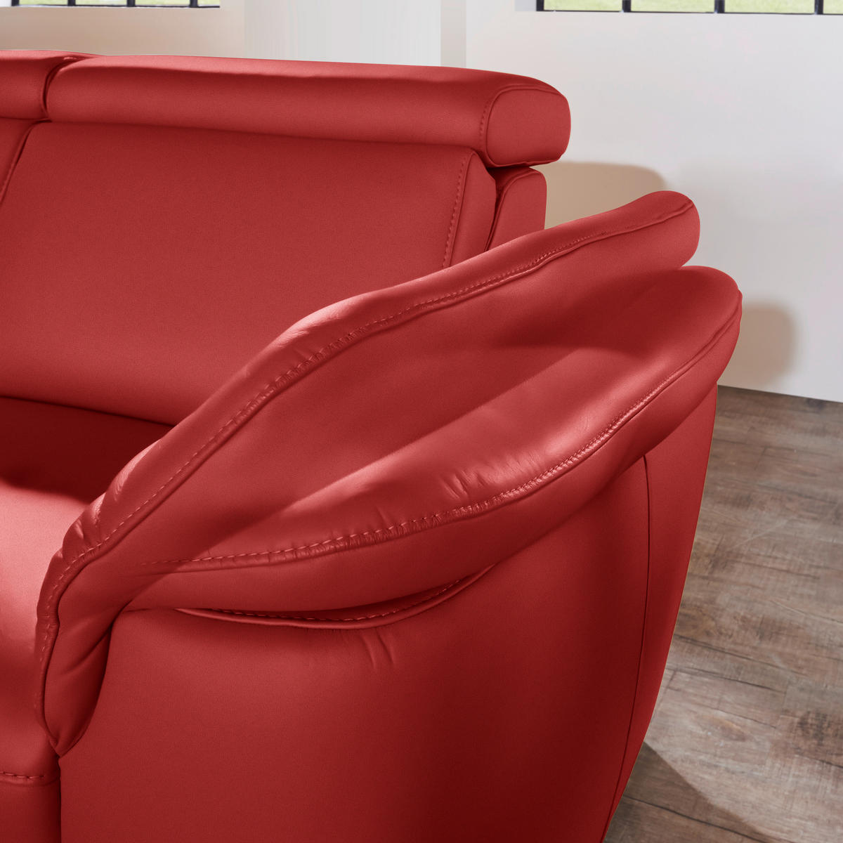 ECKSOFA in Echtleder Rot  - Rot/Alufarben, Design, Leder/Metall (239/271cm) - Cantus