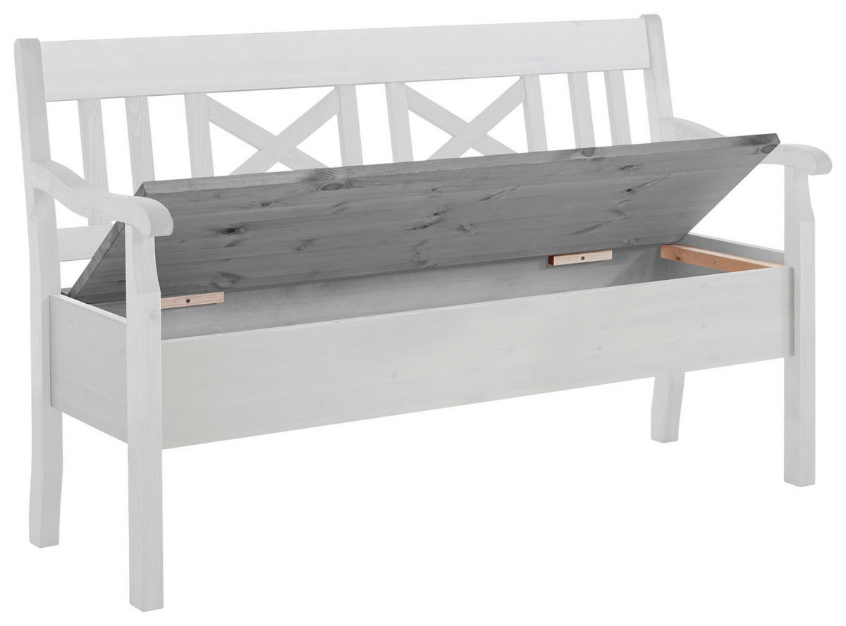 SITZBANK 148/93/58 cm Grau, Weiß Kiefer massiv  - Weiß/Grau, ROMANTIK / LANDHAUS, Holz (148/93/58cm) - Boxxx