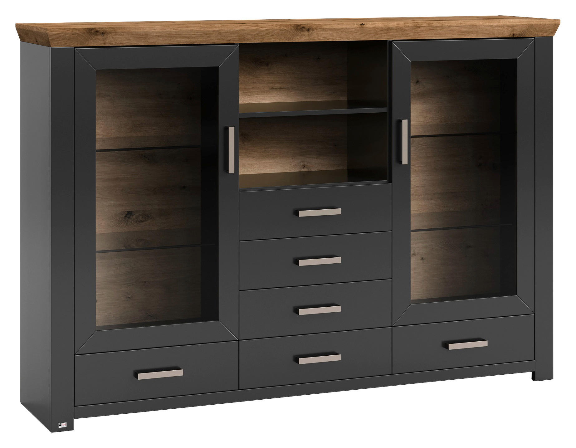 HIGHBOARD  in 184,1/126,6/44,2 cm  - Graphitfarben/Eiche Artisan, Design, Glas/Holzwerkstoff (184,1/126,6/44,2cm) - SetOne by Musterring