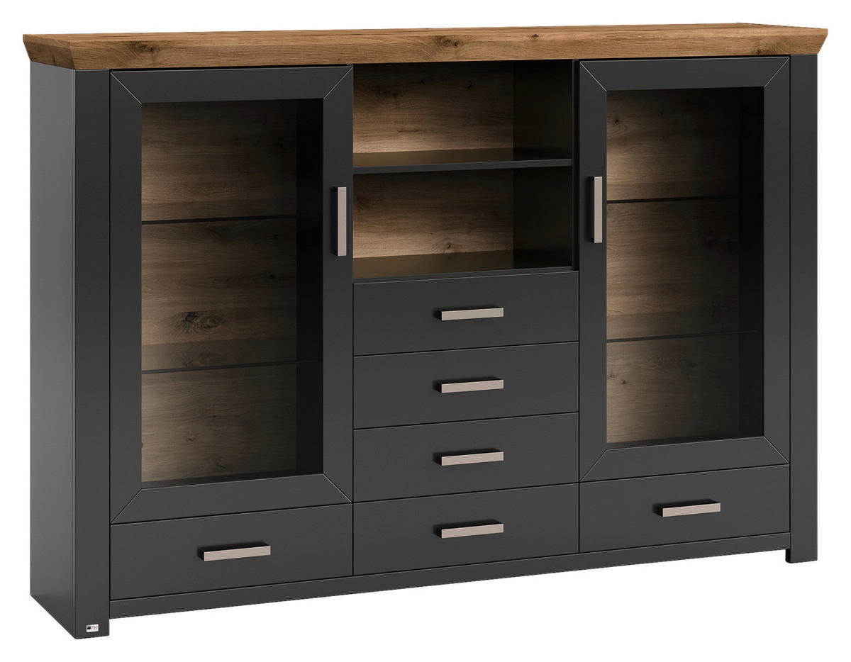 HIGHBOARD  in 184,1/126,6/44,2 cm  - Graphitfarben/Eiche Artisan, Design, Glas/Holzwerkstoff (184,1/126,6/44,2cm) - SetOne by Musterring