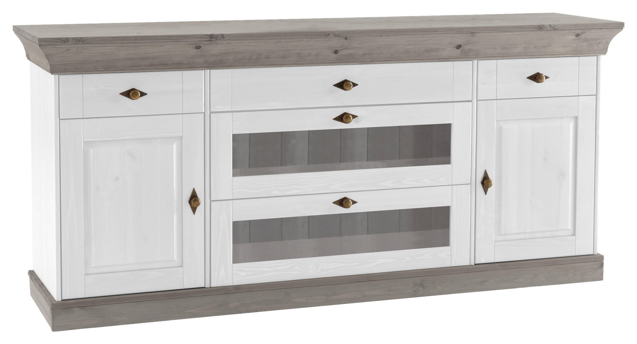 SIDEBOARD  185/85/45 cm 5 Schublade(n)  - Weiß/Grau, ROMANTIK / LANDHAUS, Glas/Holz (185/85/45cm) - Boxxx