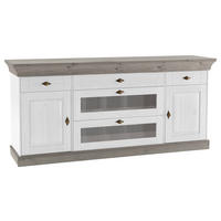 SIDEBOARD  185/85/45 cm 5 Schublade(n)  - Weiß/Grau, ROMANTIK / LANDHAUS, Glas/Holz (185/85/45cm) - Boxxx