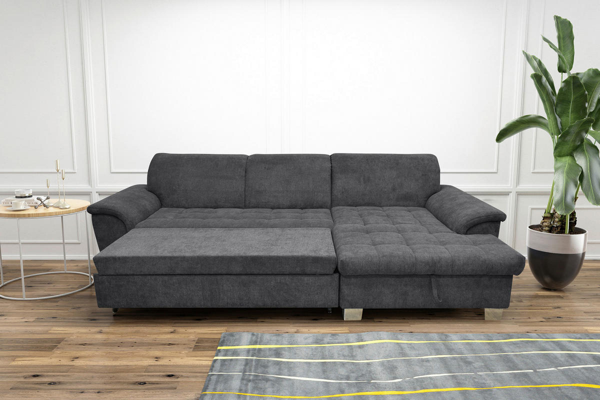 ECKSOFA Dunkelgrau Mikrofaser  - Eichefarben/Dunkelgrau, KONVENTIONELL, Holz/Textil (279/170cm) - MID.YOU