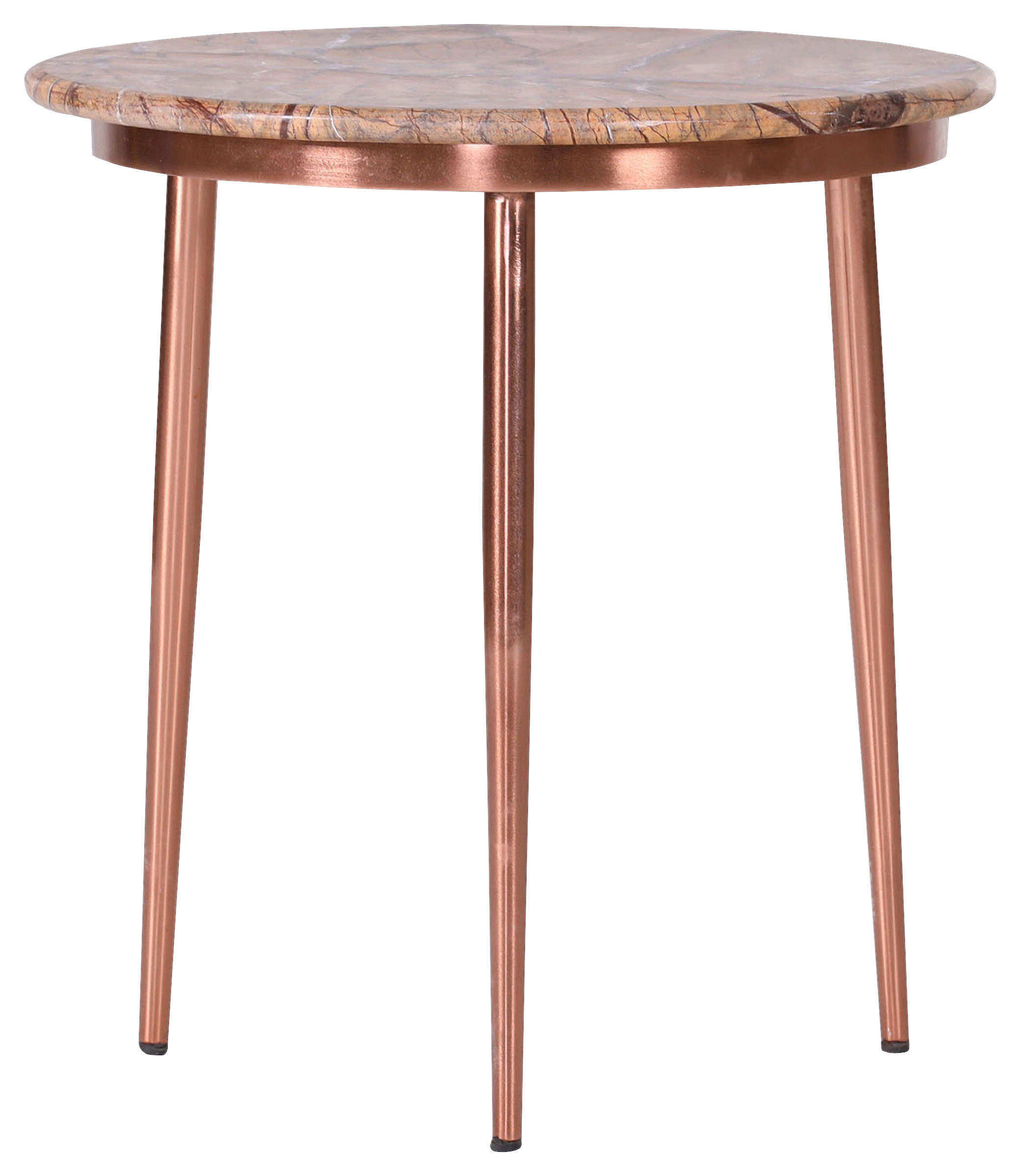 BEISTELLTISCH 53/53/60 cm Braun, Kupferfarben rund  - Braun/Kupferfarben, Design, Stein/Metall (53/53/60cm)