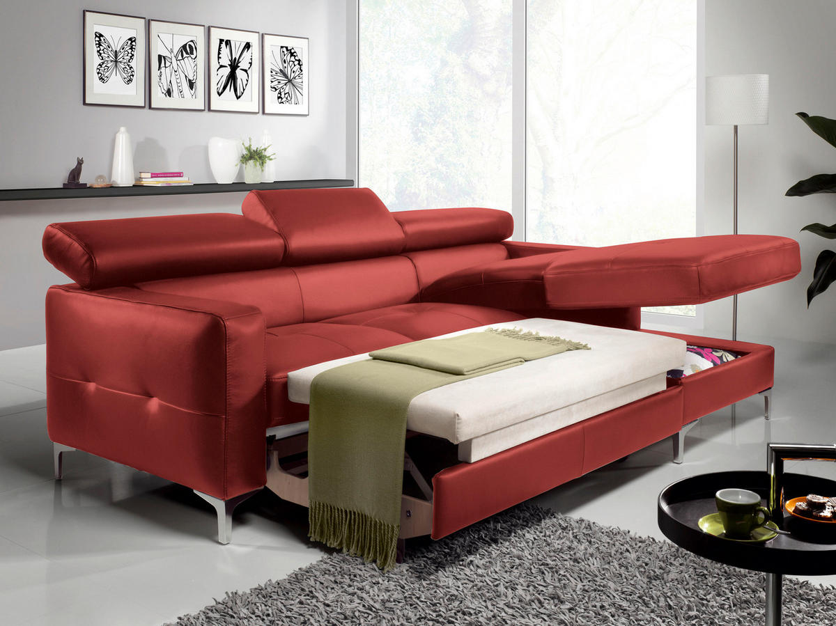 ECKSOFA in Echtleder Rot  - Chromfarben/Rot, Design, Leder/Metall (227/168cm) - Livetastic