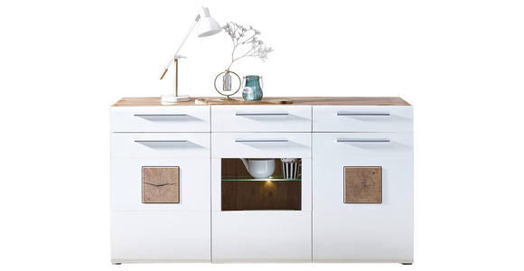 SIDEBOARD  in 180/98/43 cm  - Chromfarben/Eichefarben, KONVENTIONELL, Glas/Holz (180/98/43cm) - Hom`in