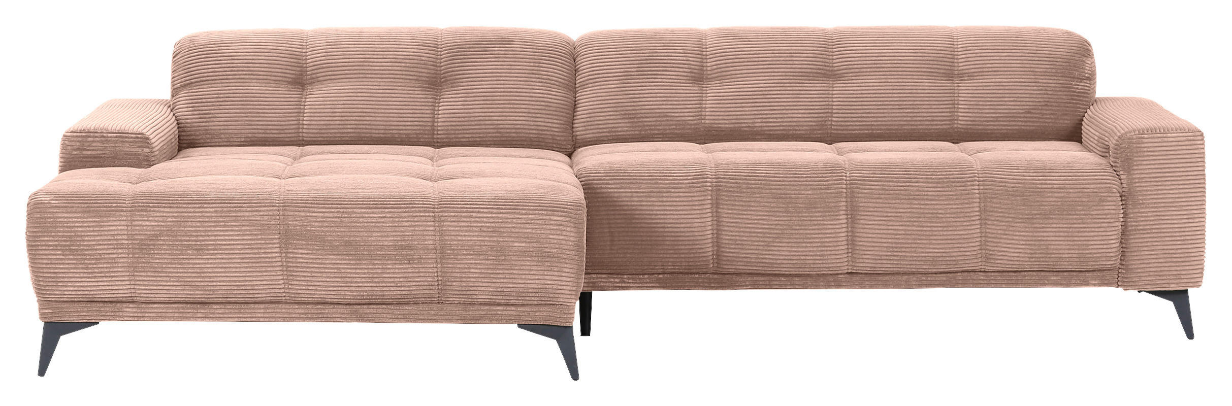 ECKSOFA Altrosa Cord  - Schwarz/Altrosa, KONVENTIONELL, Textil/Metall (165/295cm) - Carryhome