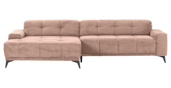 ECKSOFA in Cord Altrosa 165/295 cm - Schwarz/Altrosa, KONVENTIONELL, Textil/Metall (165/295cm) - Carryhome