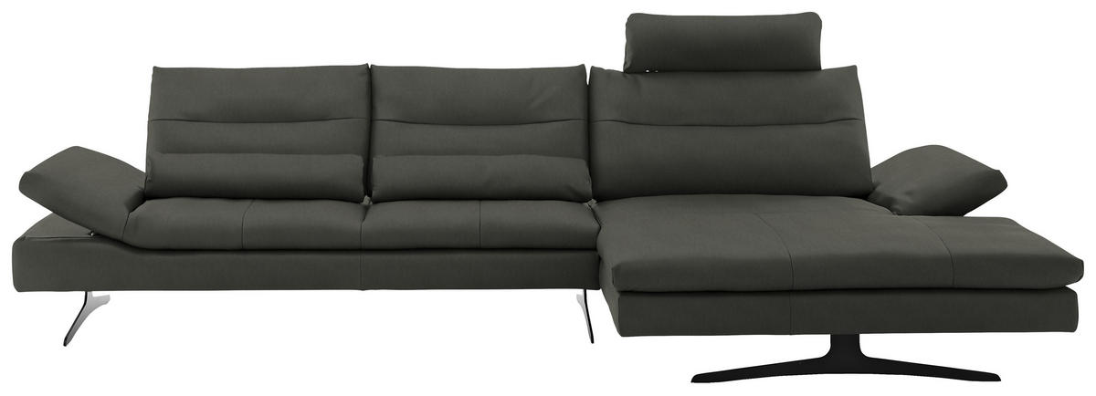 ECKSOFA in Echtleder Graphitfarben  - Schwarz/Graphitfarben, Modern, Leder/Metall (342/158cm) - Chilliano