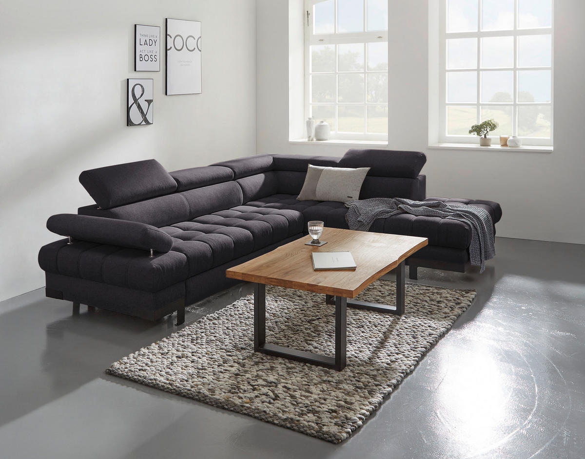 ECKSOFA in Webstoff Schwarz  - Schwarz, Design, Textil/Metall (263/223cm) - Welnova