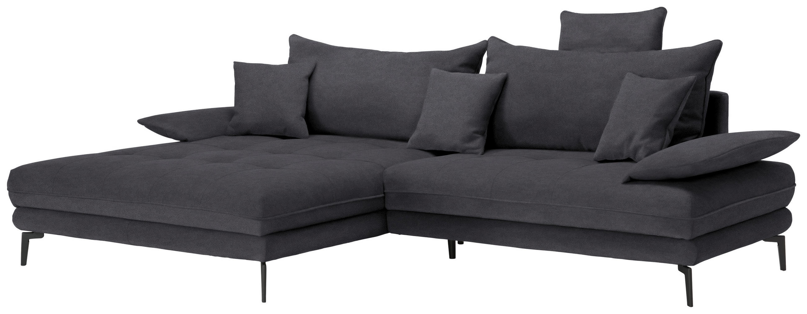 ECKSOFA PRATO Anthrazit Flachgewebe  - Anthrazit/Schwarz, MODERN, Textil/Metall (176/292cm) - MID.YOU