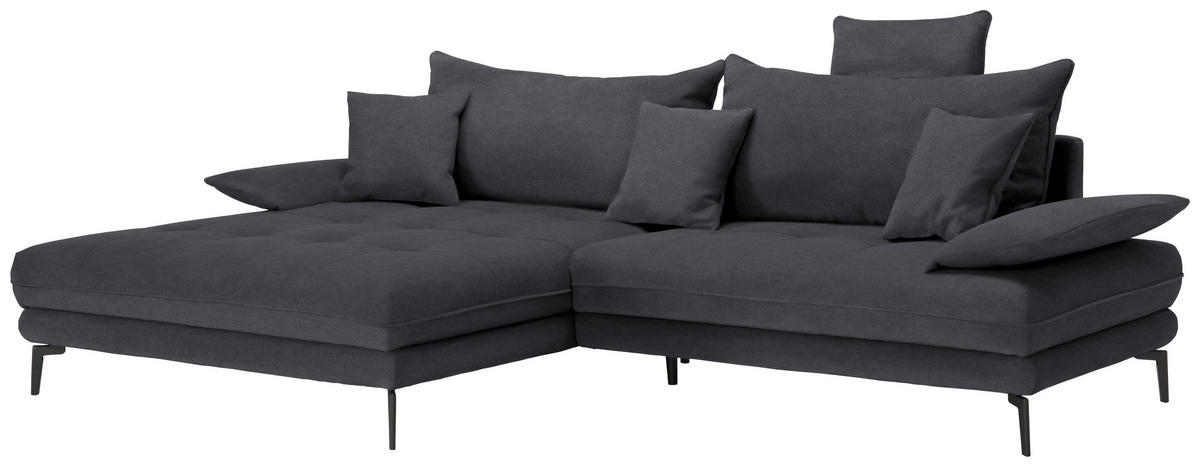 ECKSOFA PRATO Anthrazit Flachgewebe  - Anthrazit/Schwarz, MODERN, Textil/Metall (176/292cm) - MID.YOU