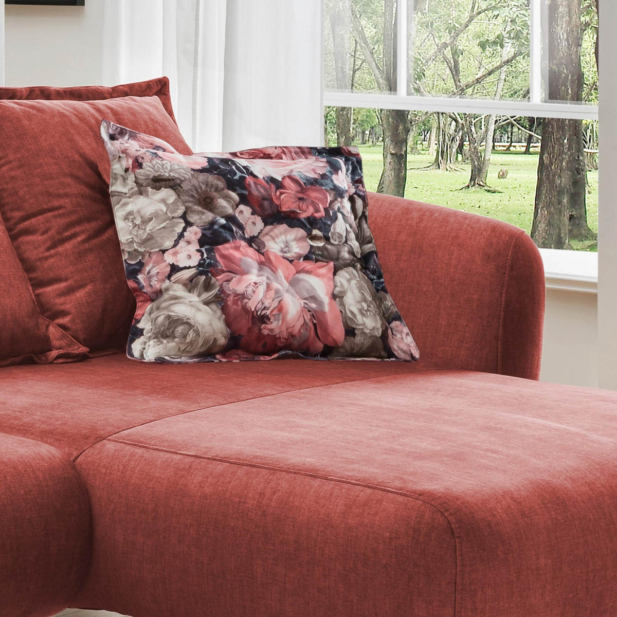 ECKSOFA in Velours Koralle, Multicolor  277/162 cm  - Koralle/Buchefarben, MODERN, Holz/Textil (277/162cm) - Livetastic