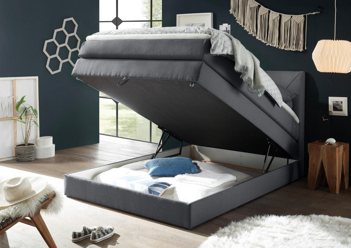BOXSPRINGBETT 120/200 cm  in Anthrazit  - Anthrazit/Schwarz, Design, Holzwerkstoff/Kunststoff (120/200cm) - Xora