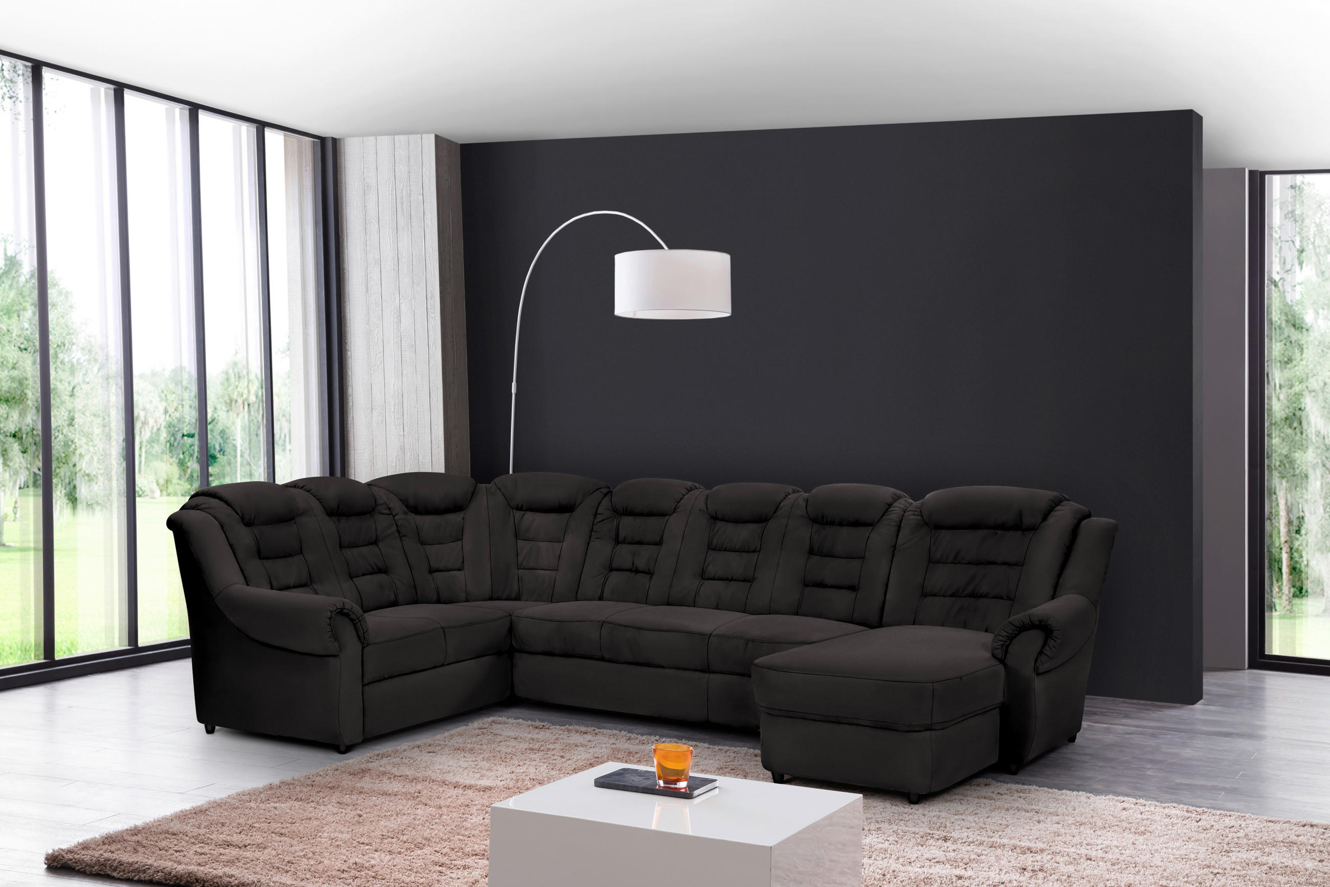 WOHNLANDSCHAFT in Lederlook Schwarz - Schwarz, Konventionell, Kunststoff/Textil (216/333/165cm) - Livetastic