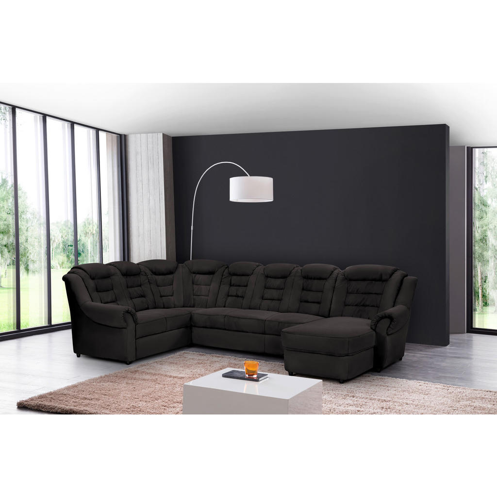 Thumbnail - Livetastic Wohnlandschaft, Schwarz, Textil, 7-Sitzer, Ottomane links, U-Form, 333x216 cm, Made in EU, seitenverkehrt erh...