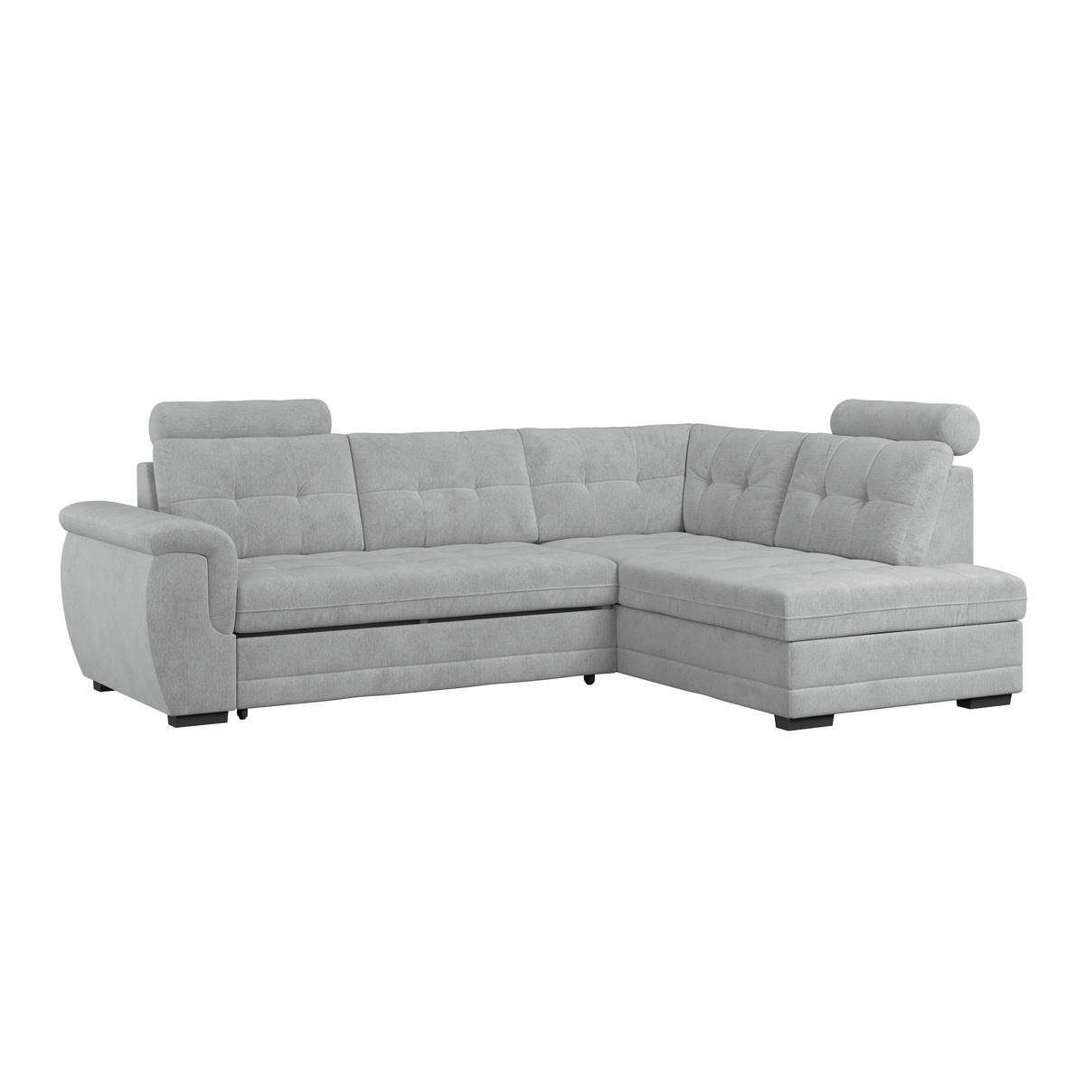 ECKSOFA  Mikrofaser, Struktur Hellgrau  - Hellgrau/Schwarz, Konventionell, Kunststoff/Textil (251/183cm) - MID.YOU