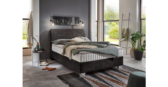 BOXSPRINGBETT 140/200 cm  in Graubraun  - Chromfarben/Graubraun, KONVENTIONELL, Kunststoff/Textil (140/200cm) - Hom`in