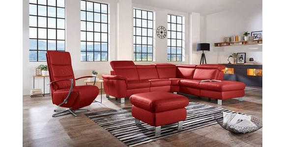 ECKSOFA in Echtleder Rot  - Rot/Alufarben, Design, Leder/Metall (271/242cm) - Cantus