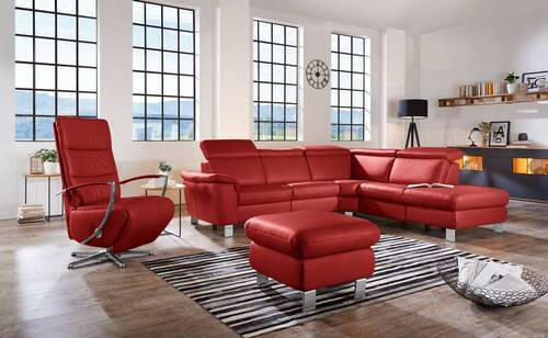 ECKSOFA in Echtleder Rot  - Rot/Alufarben, Design, Leder/Metall (271/239cm) - Cantus