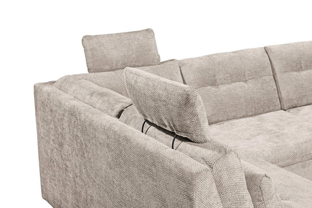 WOHNLANDSCHAFT RONDA Greige Webstoff  - Greige/Schwarz, Basics, Kunststoff/Textil (218/324/170cm) - Livetastic