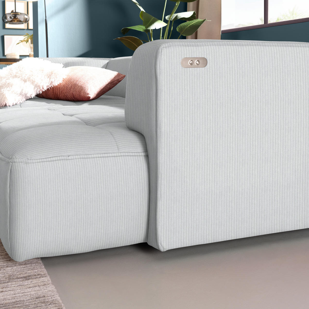 ECKSOFA Feincord Silberfarben  - Silberfarben/Schwarz, Design, Kunststoff/Textil (188/288cm) - Welnova