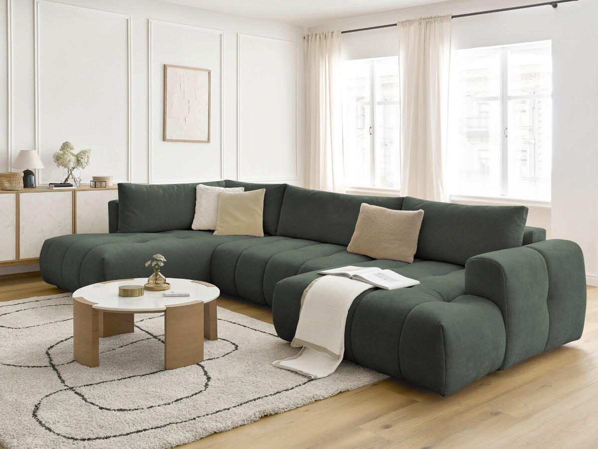 WOHNLANDSCHAFT  FUJI  Grün Leinenoptik  - Schwarz/Grün, MODERN, Kunststoff/Textil (204/377/160cm)