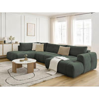 WOHNLANDSCHAFT  FUJI  Grün Leinenoptik  - Schwarz/Grün, MODERN, Kunststoff/Textil (204/377/160cm)