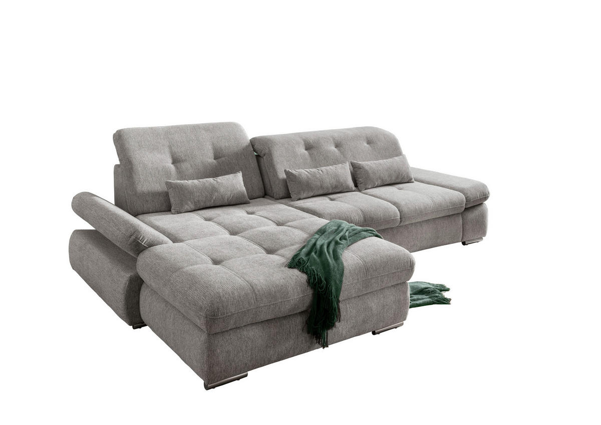 ECKSOFA Silberfarben Chenille  - Chromfarben/Silberfarben, Design, Textil/Metall (196/300cm) - Livetastic