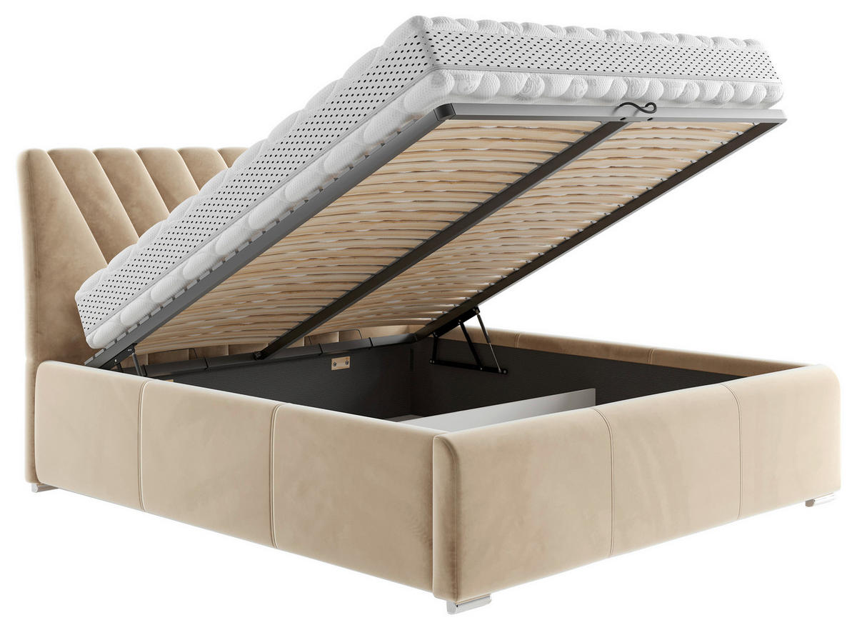 POLSTERBETT Bettkasten, Lattenrost Braun, Gelb 140/200 cm  - Chromfarben/Gelb, KONVENTIONELL, Holz/Kunststoff (140/200cm) - Boxxx
