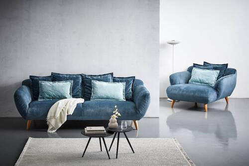 BIGSOFA Plüsch Petrol  - Buchefarben/Petrol, Design, Holz/Textil (235/80/108cm) - Carryhome