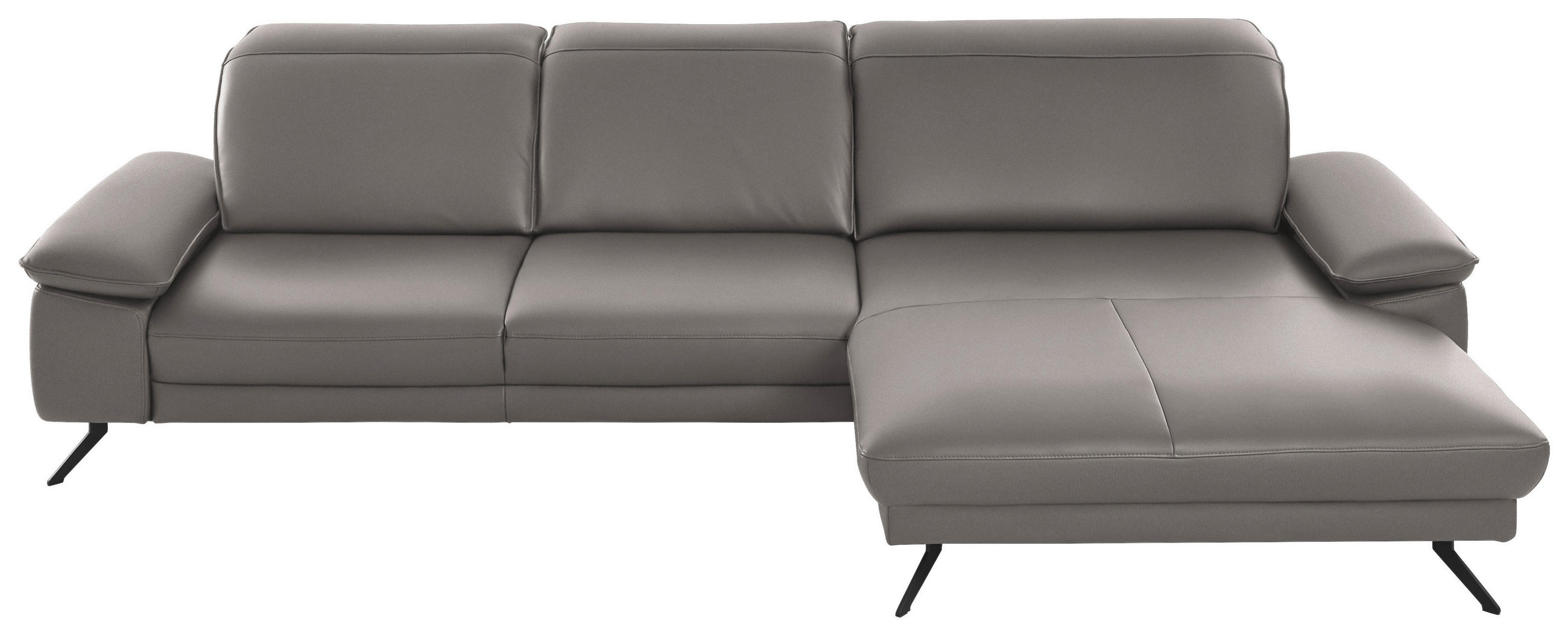 ECKSOFA in Echtleder Grau  328/193 cm  - Schwarz/Grau, Design, Leder/Metall (328/193cm) - Dieter Knoll