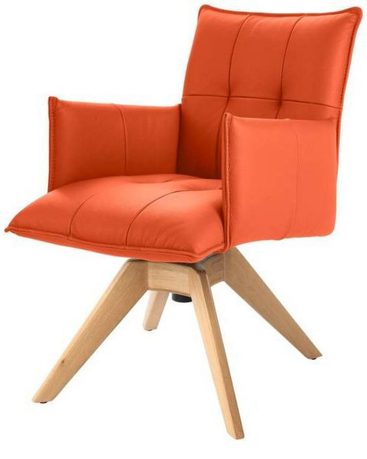 ARMLEHNSTUHL  in Echtleder pigmentiert  - Eichefarben/Orange, Design, Leder/Holz (86/57/65cm) - Valnatura