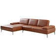 ECKSOFA in Echtleder Cognac  - Cognac/Bronzefarben, Design, Leder/Holz (176/314cm) - Valnatura