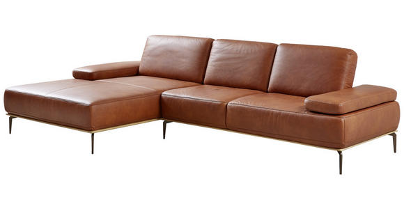 ECKSOFA in Echtleder Braun  - Bronzefarben/Braun, Design, Leder/Metall (176/298cm) - Valnatura