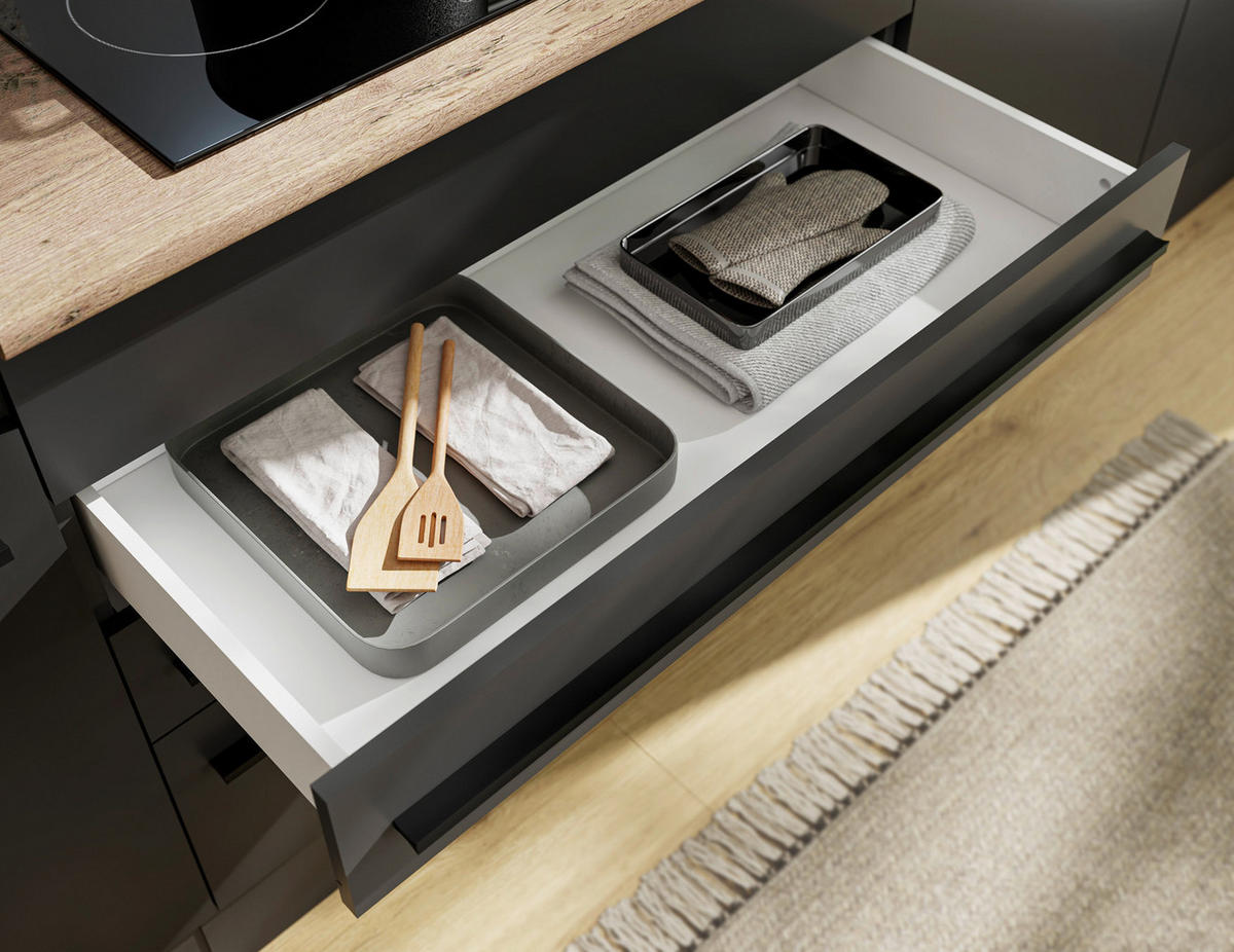 KÜCHENBLOCK 260 cm  in Schwarz  - Eichefarben/Schwarz, LIFESTYLE, Holzwerkstoff/Kunststoff (260cm) - P & B