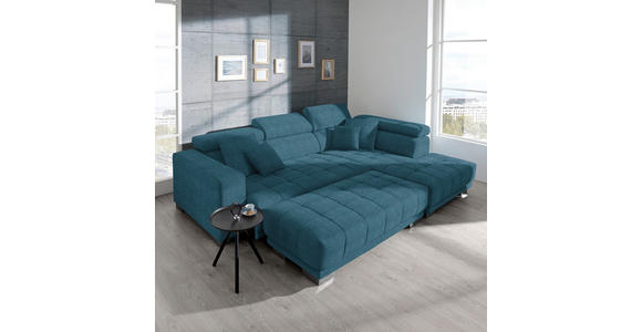 ECKSOFA  in Mikrofaser Blau  301/207 cm  - Chromfarben/Blau, Design, Textil/Metall (301/207cm) - Xora