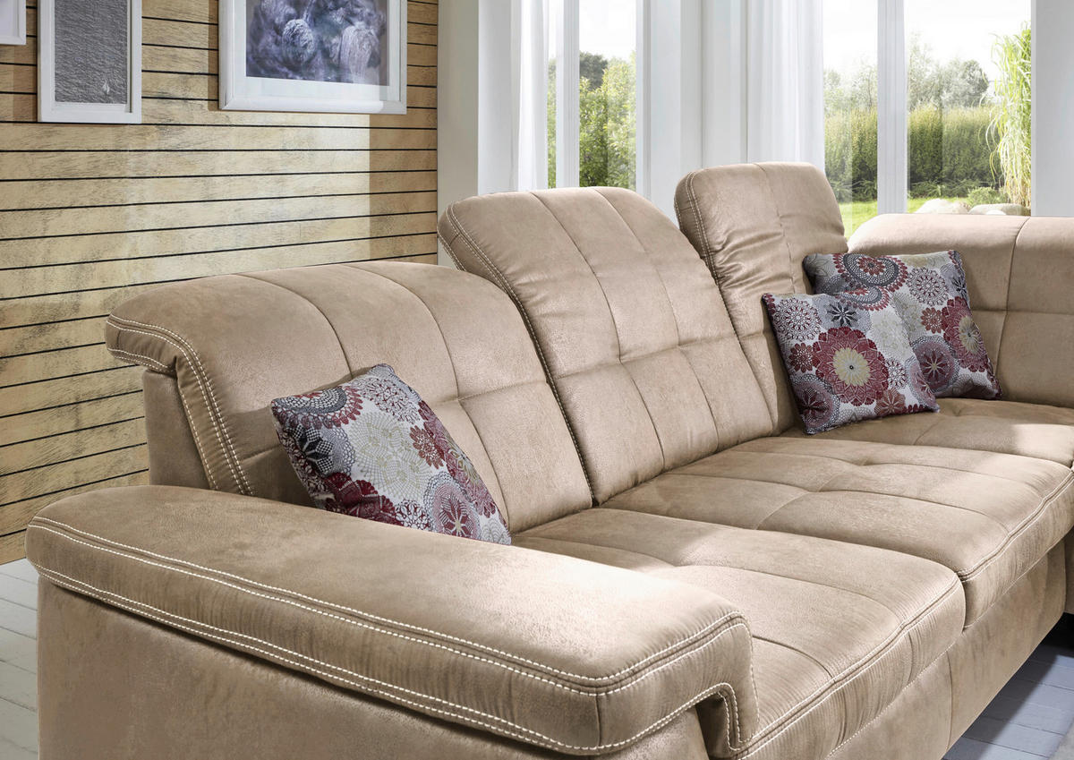 ECKSOFA Beige Mikrofaser  - Beige, KONVENTIONELL, Holz/Textil (299/243cm) - Carryhome