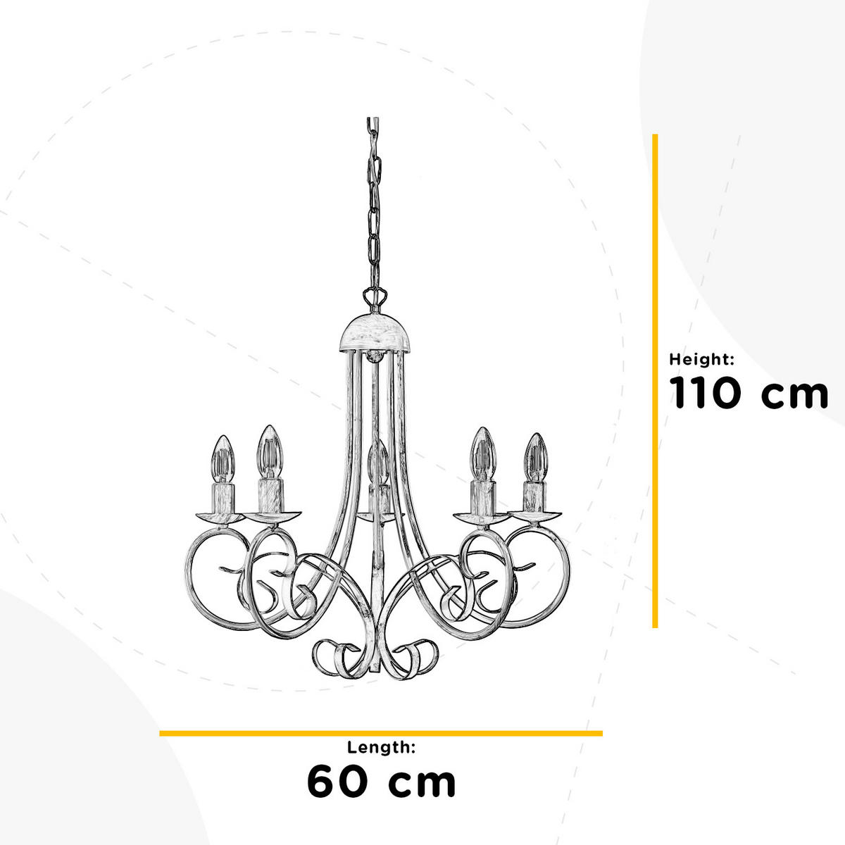 KRONLEUCHTER 60/110 cm   - Weiß, KONVENTIONELL, Metall (60/110cm)